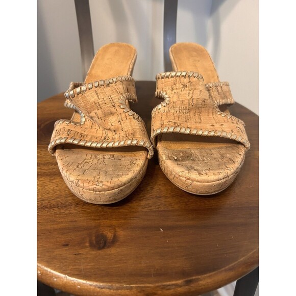 Jack Rogers Sloane mid wedge sandal Size 9 shoe cork whipstitch slip on Sandals - Picture 2 of 7